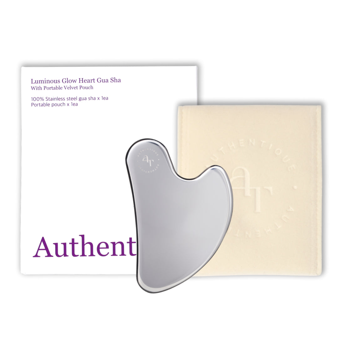 Authentique Luminous Glow Heart Guasha : Premium Stainless Steel (+ Velvet Pouch Included)