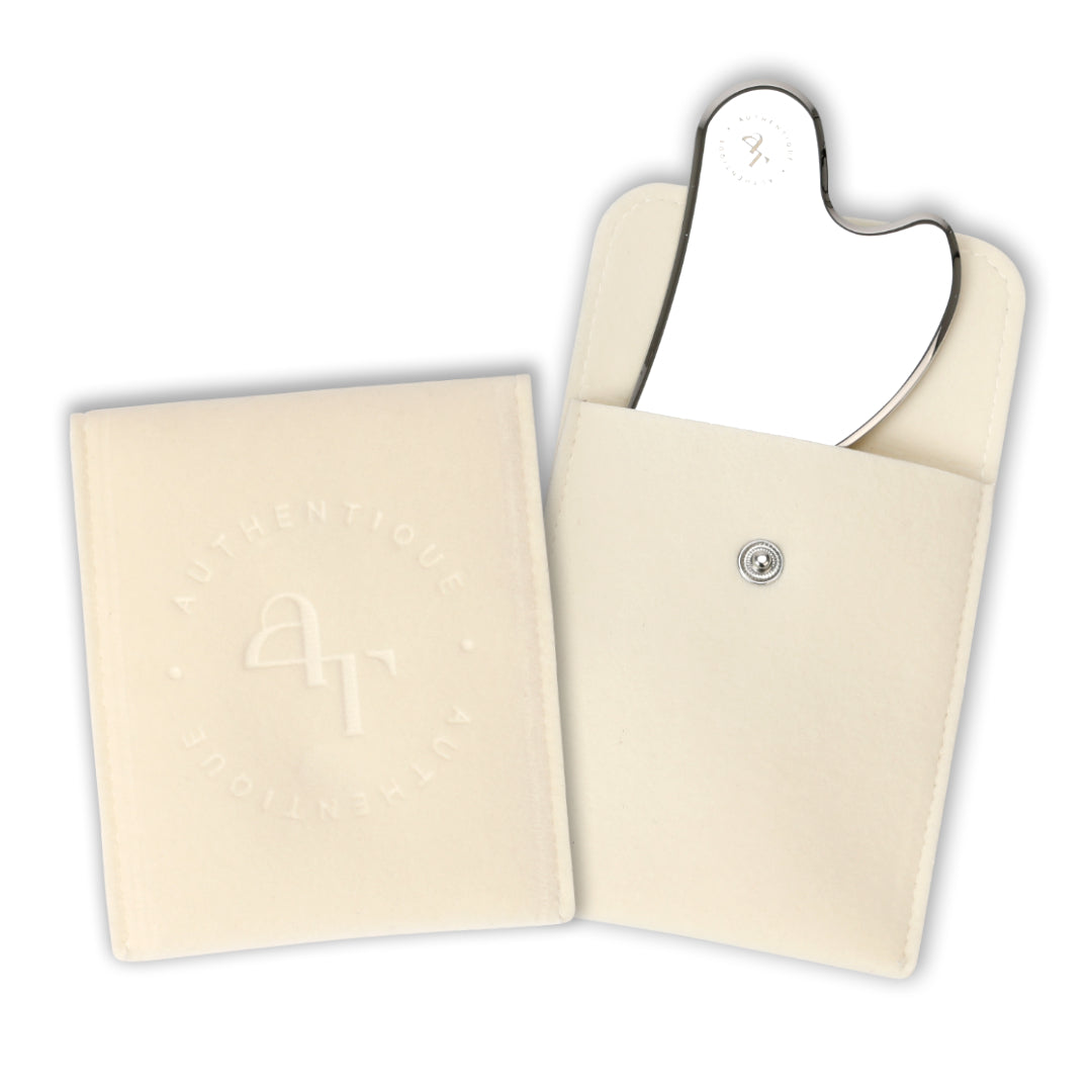 Authentique Luminous Glow Heart Guasha : Premium Stainless Steel (+ Velvet Pouch Included)